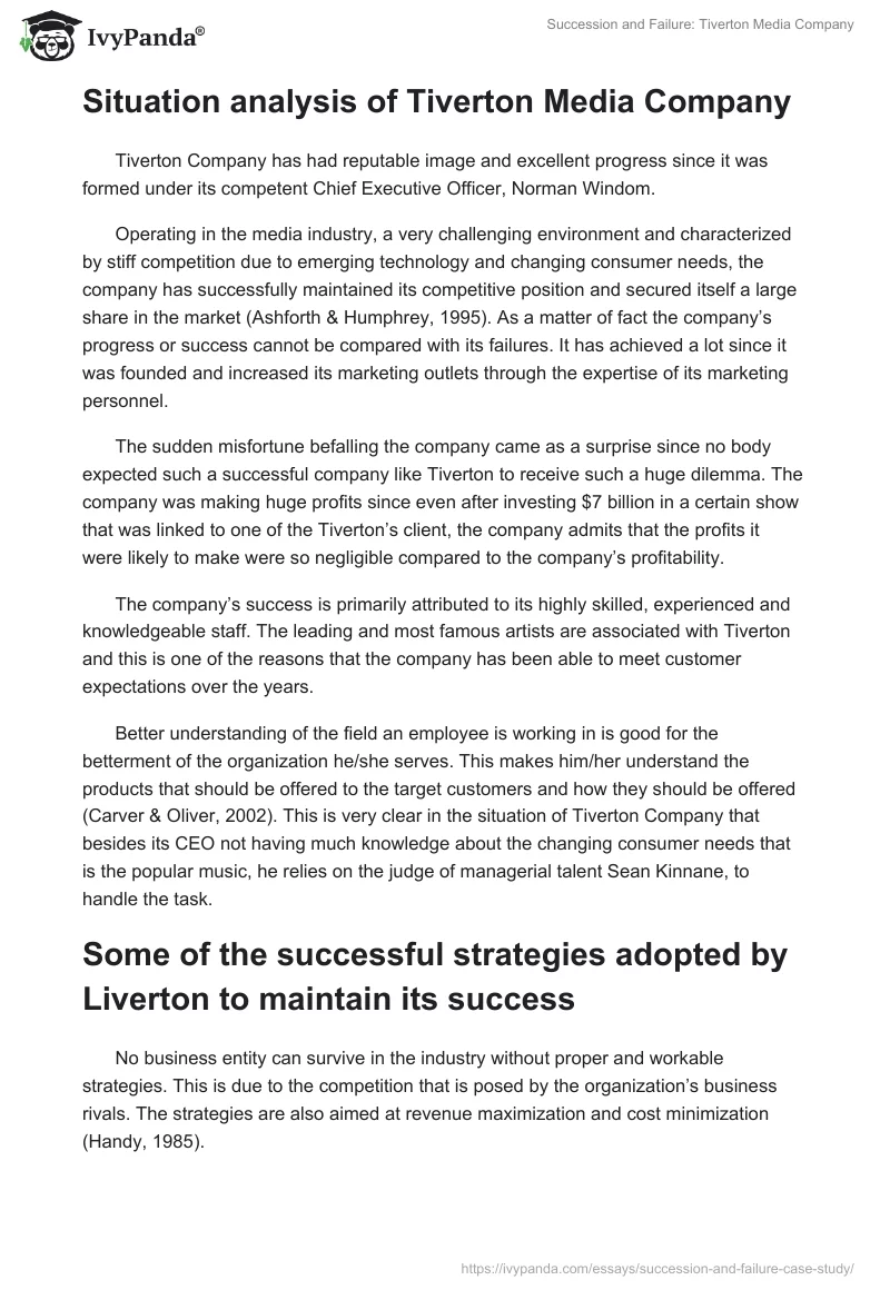 Succession and Failure: Tiverton Media Company. Page 2