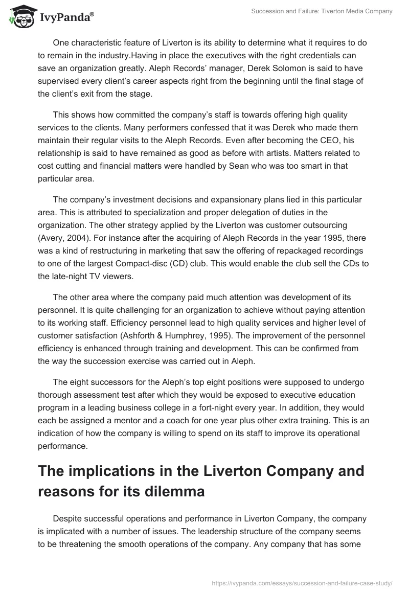 Succession and Failure: Tiverton Media Company. Page 3