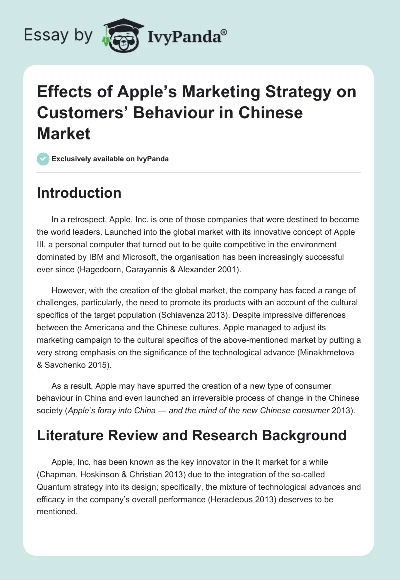 Effects of Apple’s Marketing Strategy on Customers’ Behaviour in Chinese Market. Page 1