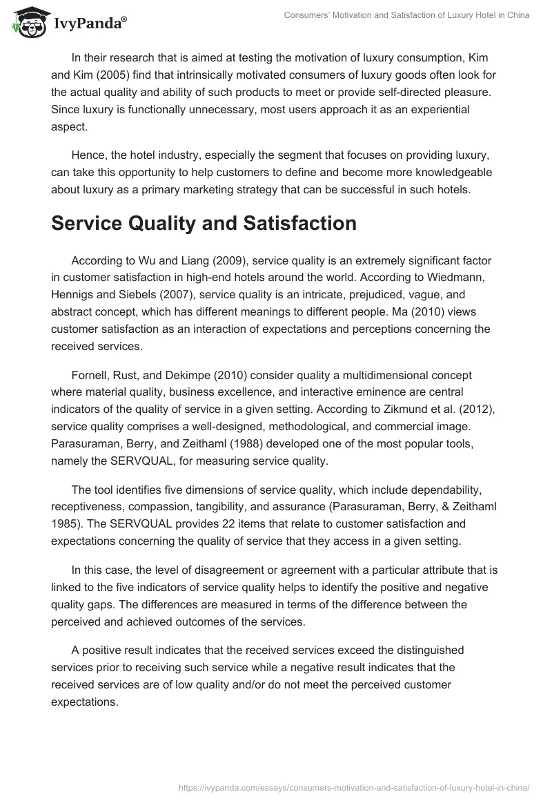 Consumers’ Motivation and Satisfaction of Luxury Hotel in China. Page 3