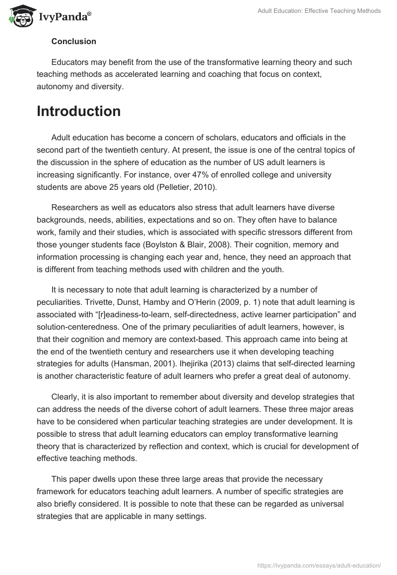 Adult Education: Effective Teaching Methods. Page 2