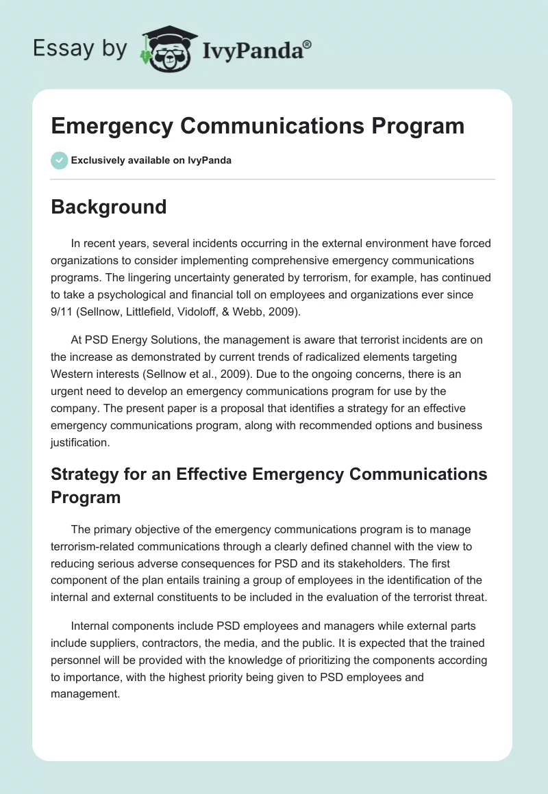 Emergency Communications Program. Page 1