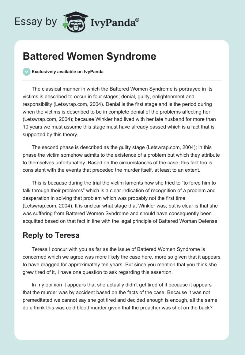 Battered Women Syndrome. Page 1
