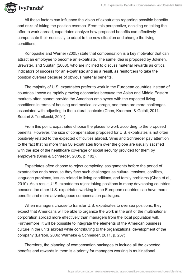 U.S. Expatriates’ Benefits, Compensation, and Possible Risks. Page 3