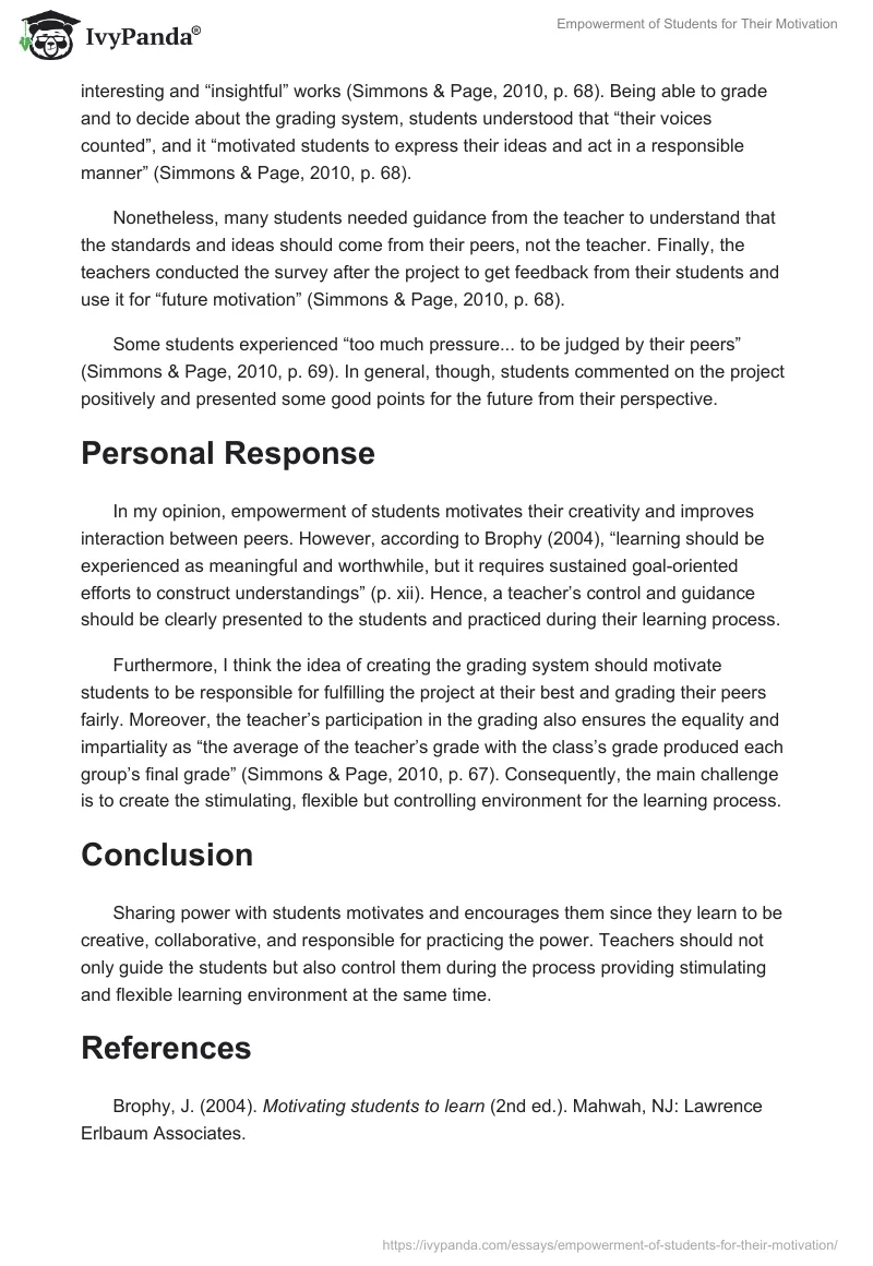Empowerment of Students for Their Motivation. Page 2