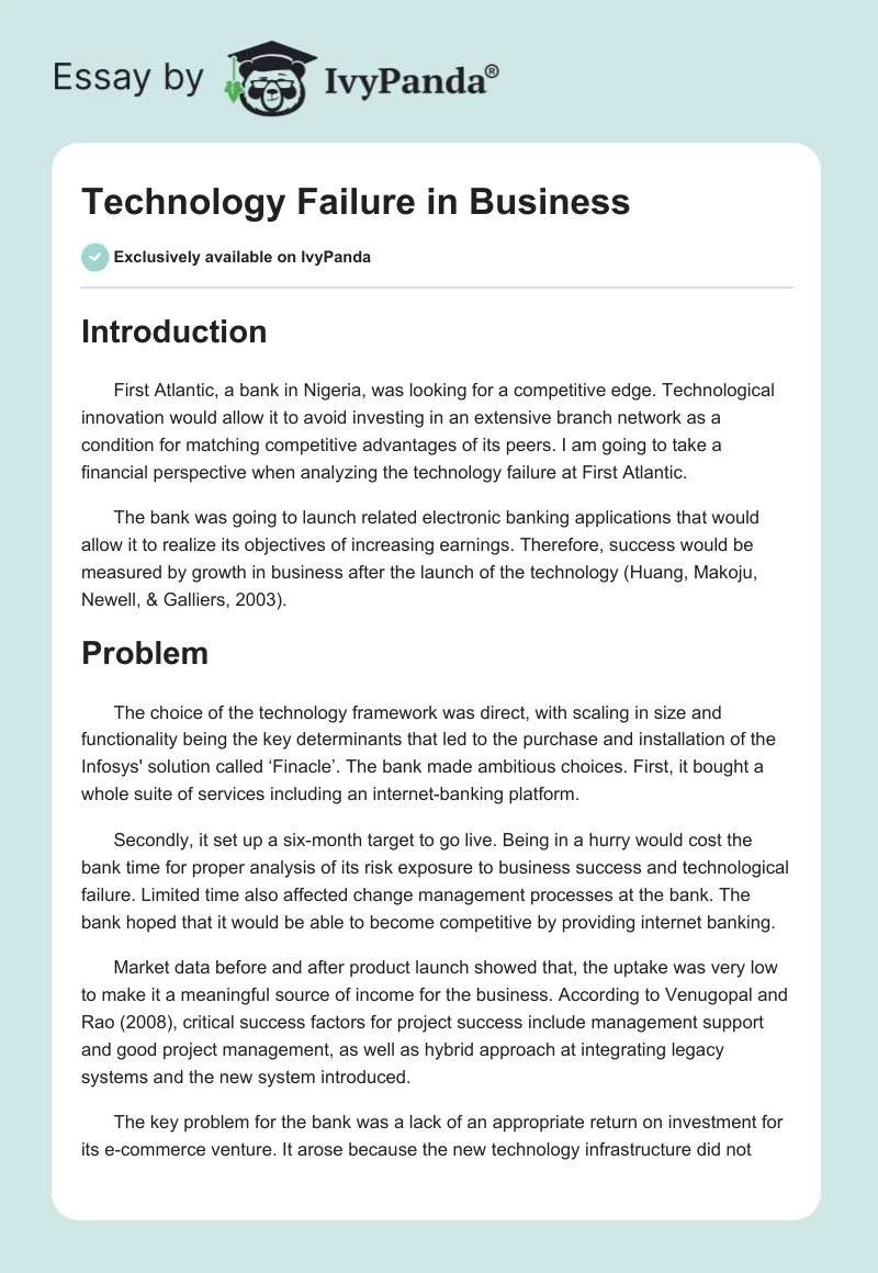 Technology Failure in Business. Page 1