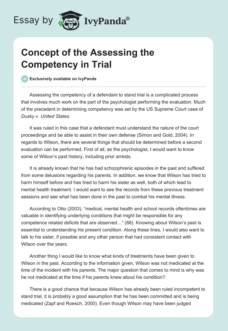 Concept of the Assessing the Competency in Trial. Page 1