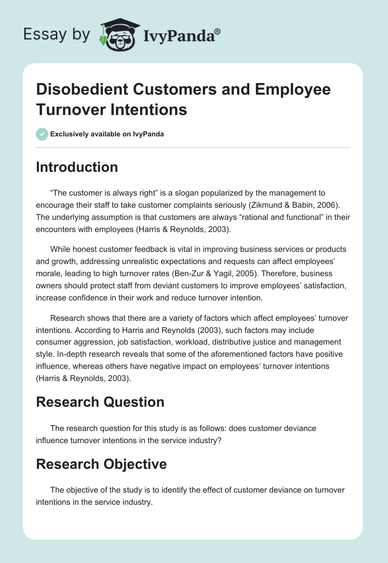 Disobedient Customers and Employee Turnover Intentions. Page 1
