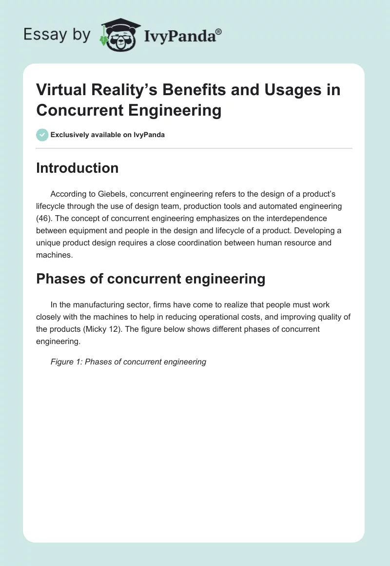 Virtual Reality’s Benefits and Usages in Concurrent Engineering. Page 1