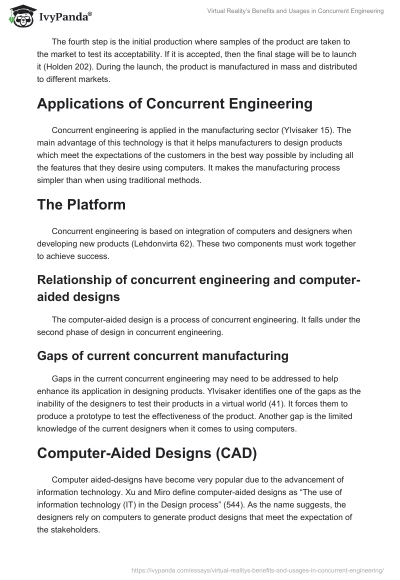 Virtual Reality’s Benefits and Usages in Concurrent Engineering. Page 3