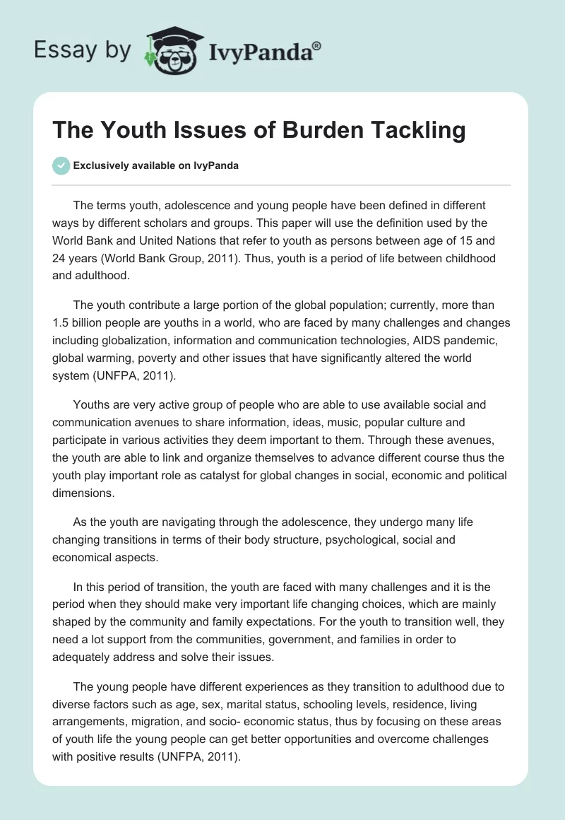 The Youth Issues of Burden Tackling. Page 1