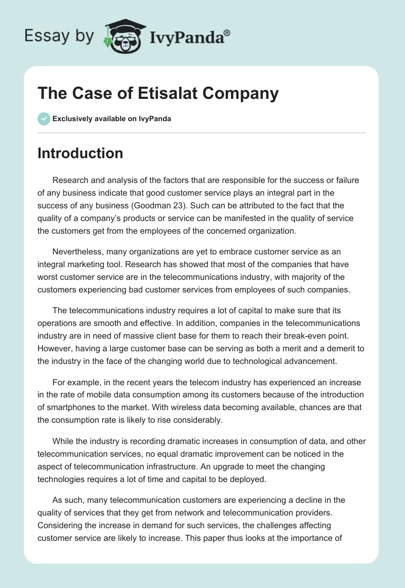 The Case of Etisalat Company. Page 1