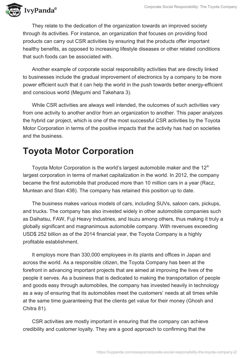 Corporate Social Responsibility: The Toyota Company. Page 3