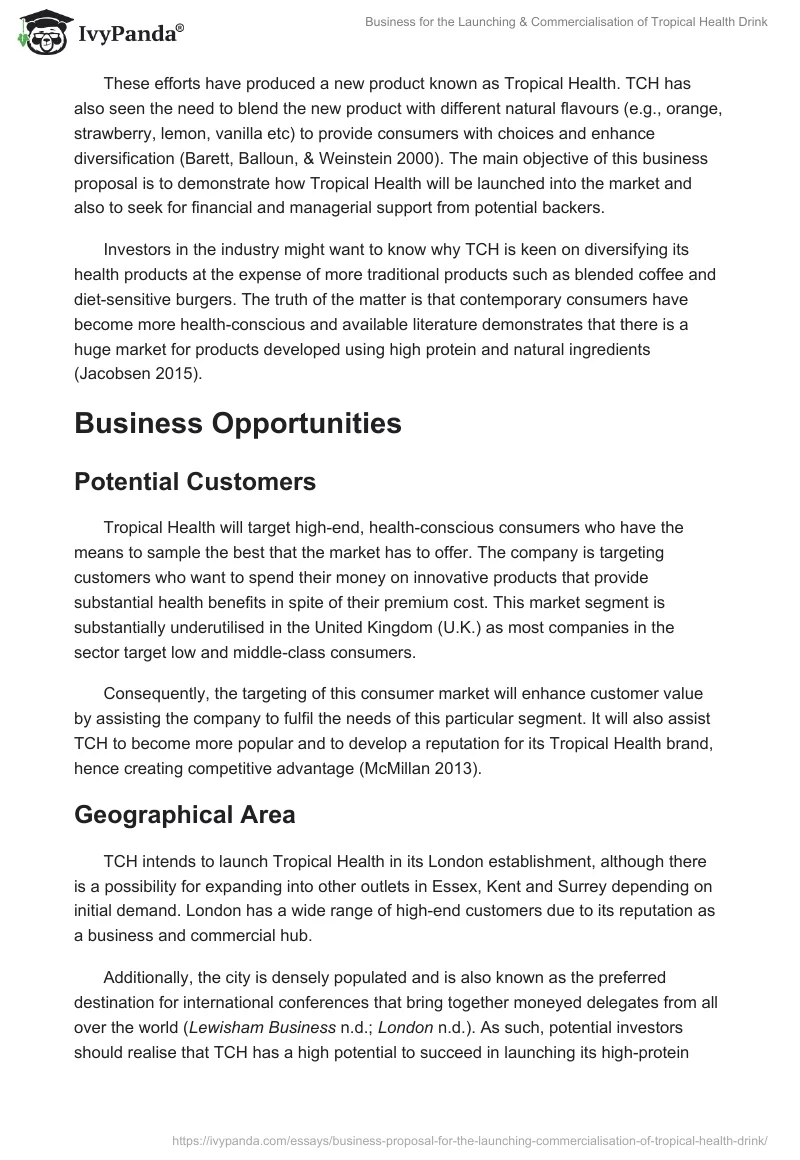 Business for the Launching & Commercialisation of Tropical Health Drink. Page 2