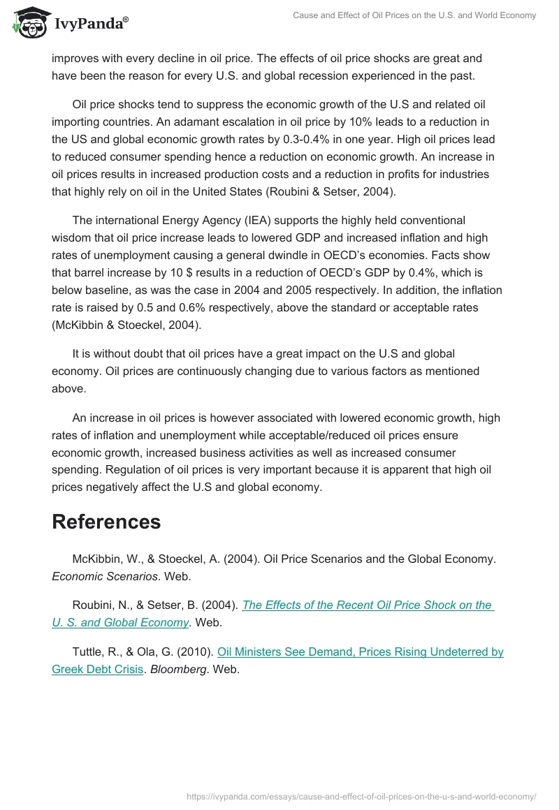 Cause and Effect of Oil Prices on the U.S. and World Economy. Page 2