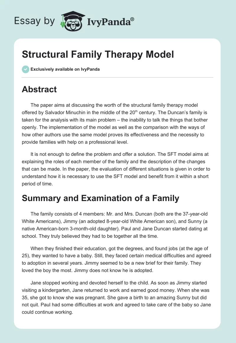 Structural Family Therapy Model. Page 1