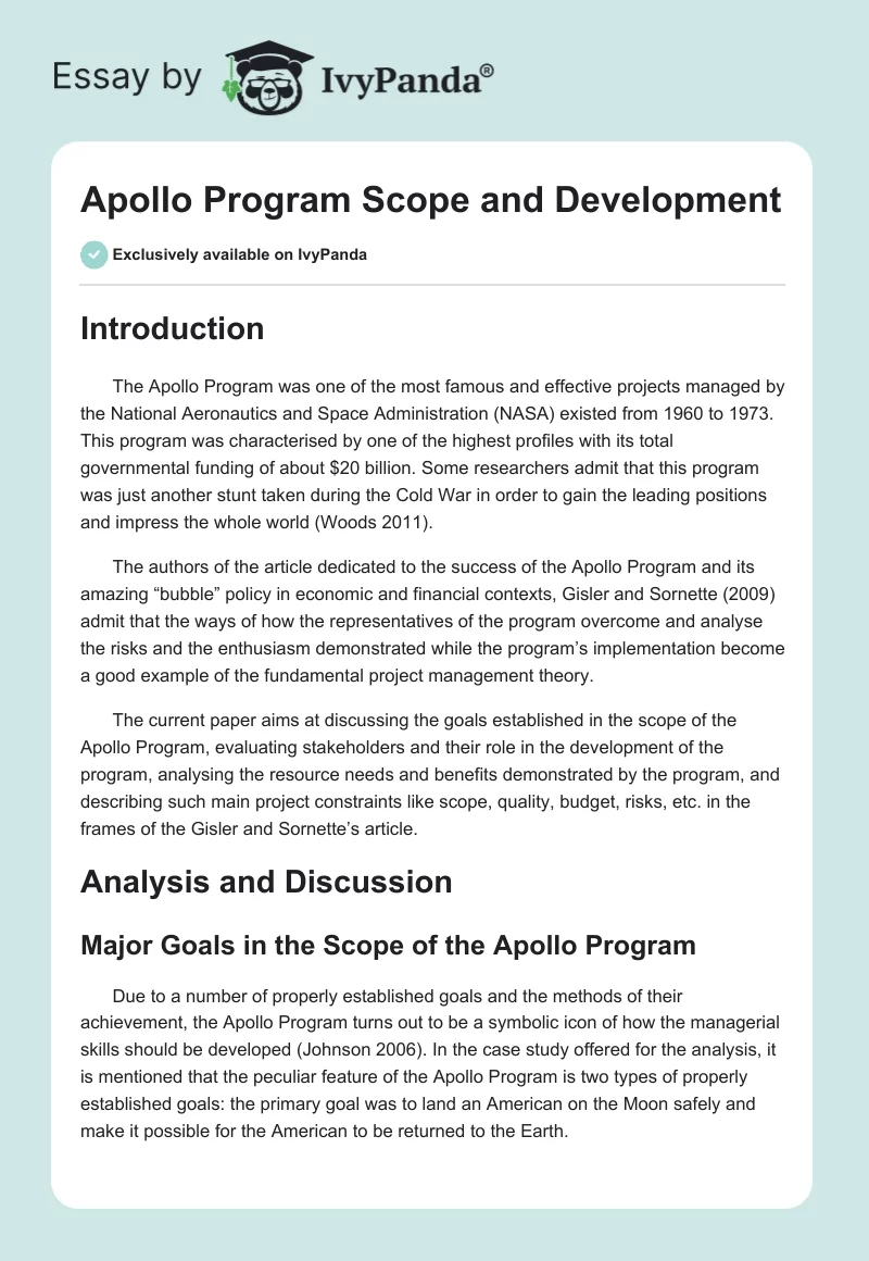 Apollo Program Scope and Development. Page 1
