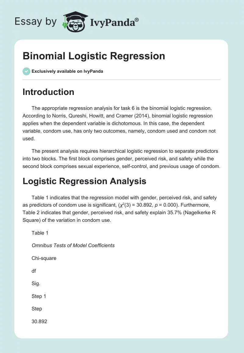Binomial Logistic Regression. Page 1