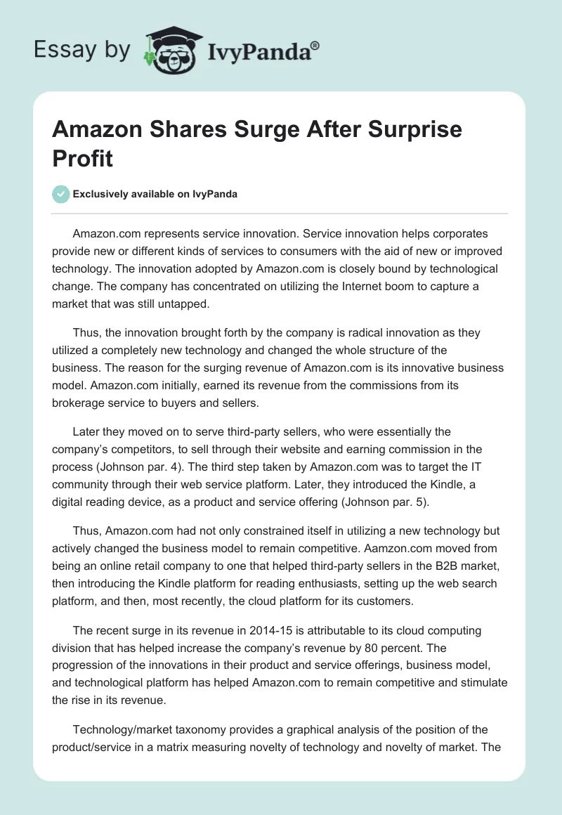 Amazon Shares Surge After Surprise Profit. Page 1