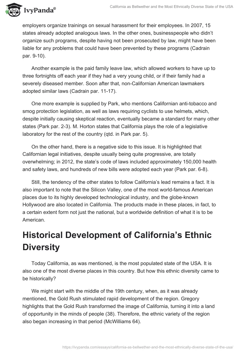 California as Bellwether and the Most Ethnically Diverse State of the USA. Page 2