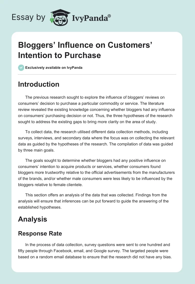 Bloggers’ Influence on Customers’ Intention to Purchase. Page 1