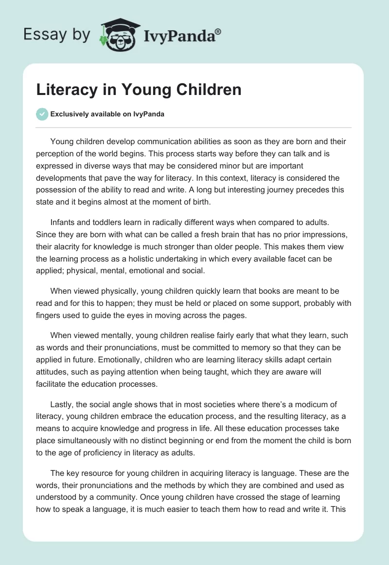 Literacy in Young Children. Page 1
