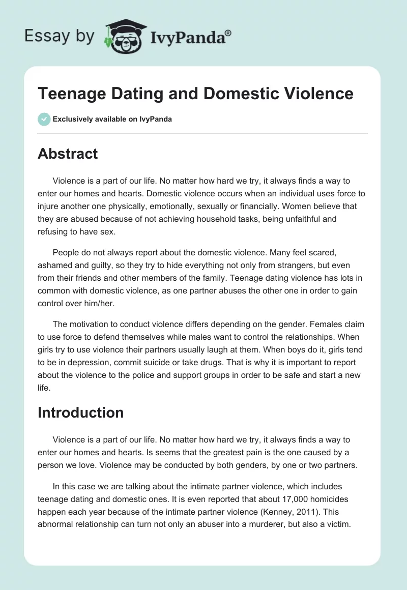 Teenage Dating and Domestic Violence. Page 1