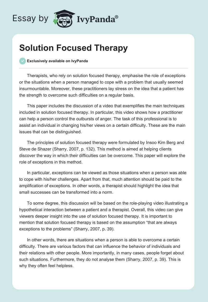 Solution Focused Therapy. Page 1
