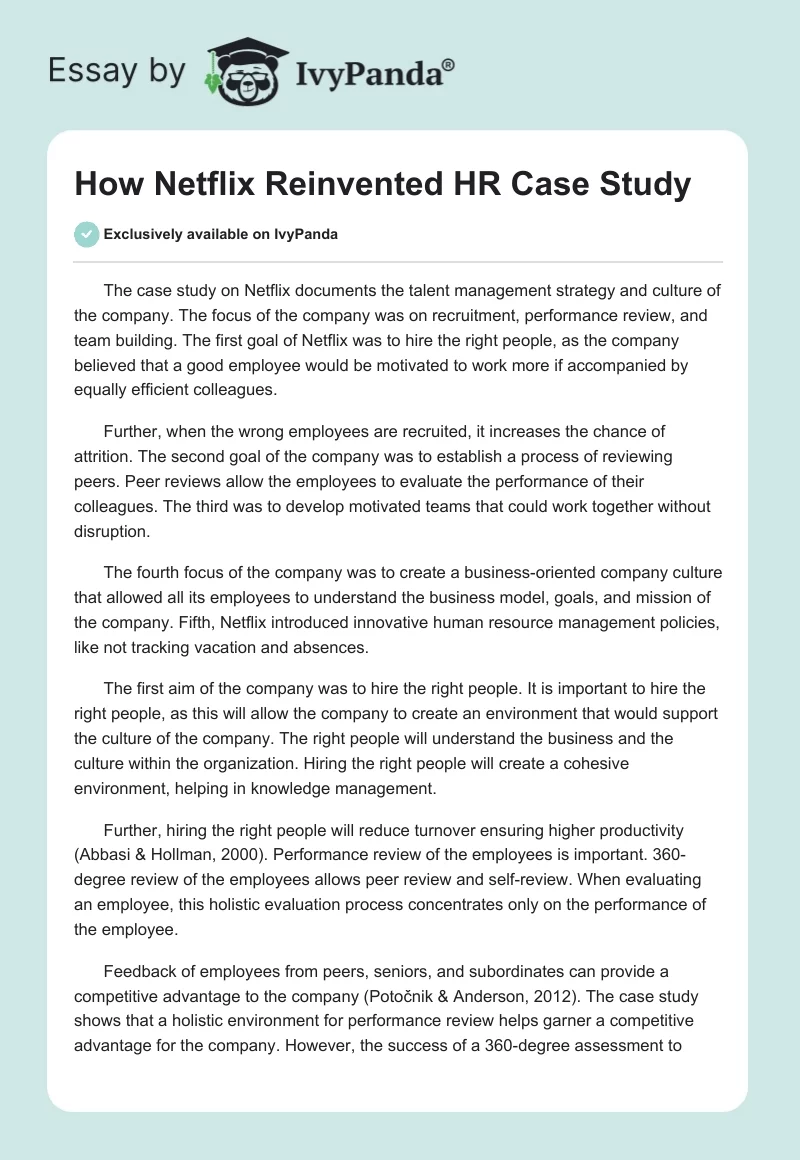 How Netflix Reinvented HR Case Study. Page 1