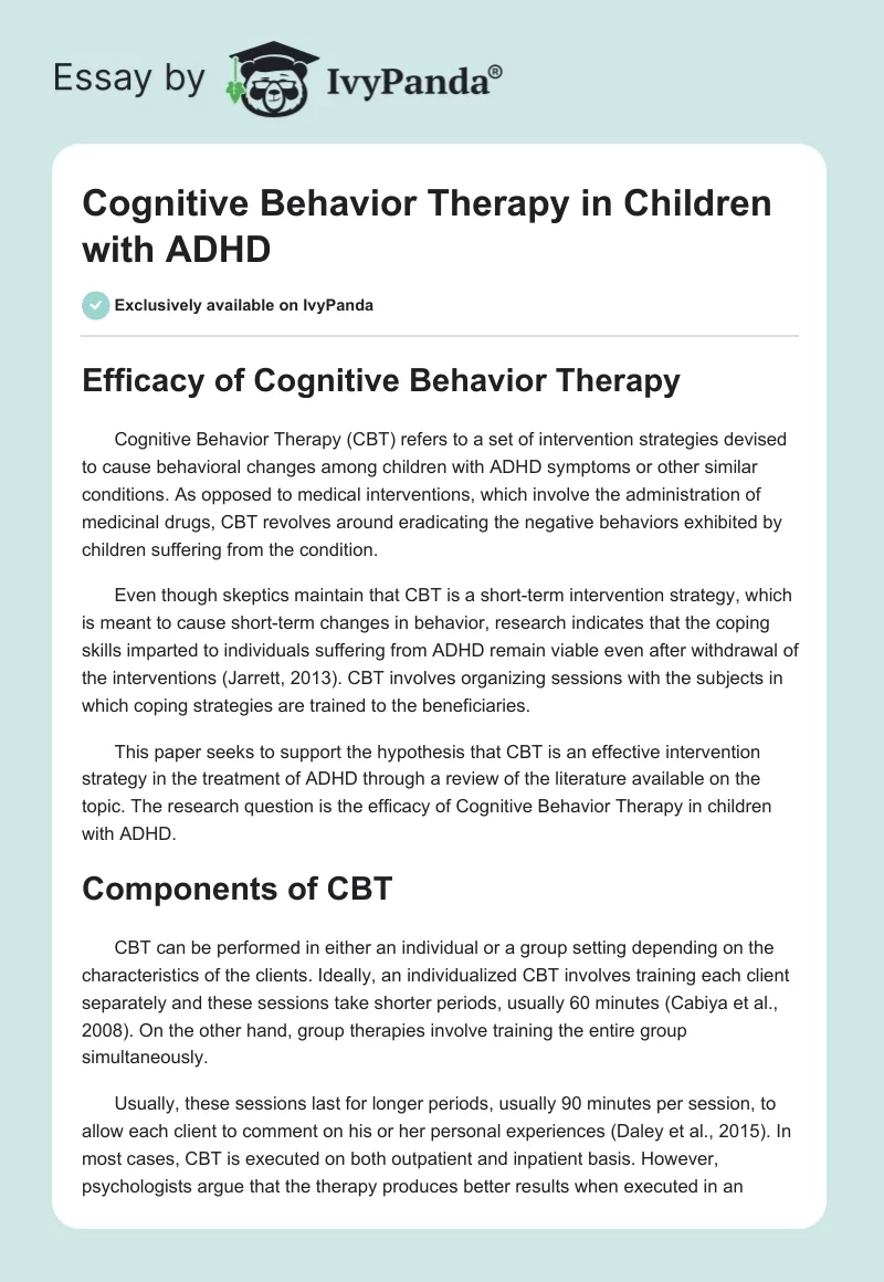 Cognitive Behavior Therapy in Children With ADHD. Page 1