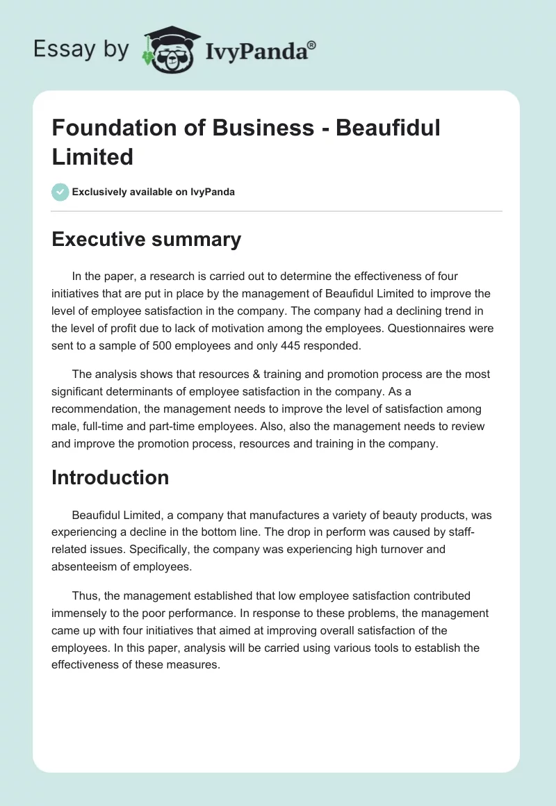 Foundation of Business - Beaufidul Limited. Page 1