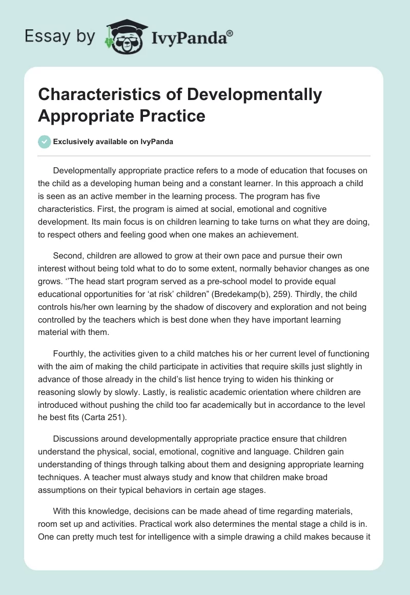 Characteristics of Developmentally Appropriate Practice. Page 1