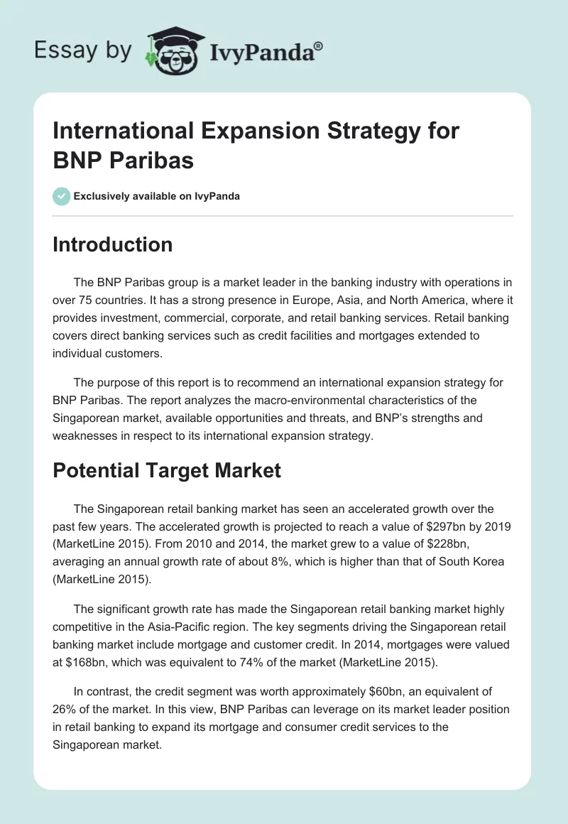 International Expansion Strategy for BNP Paribas. Page 1
