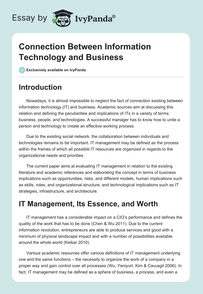 Connection Between Information Technology and Business. Page 1