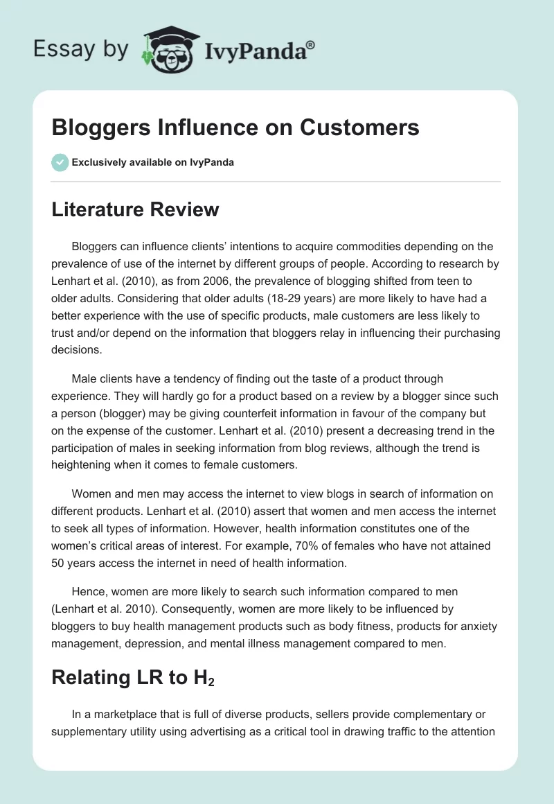 Bloggers Influence on Customers. Page 1