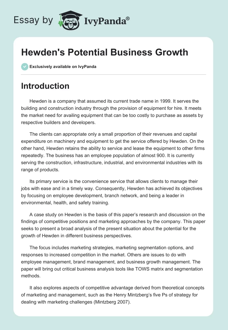Hewden's Potential Business Growth. Page 1