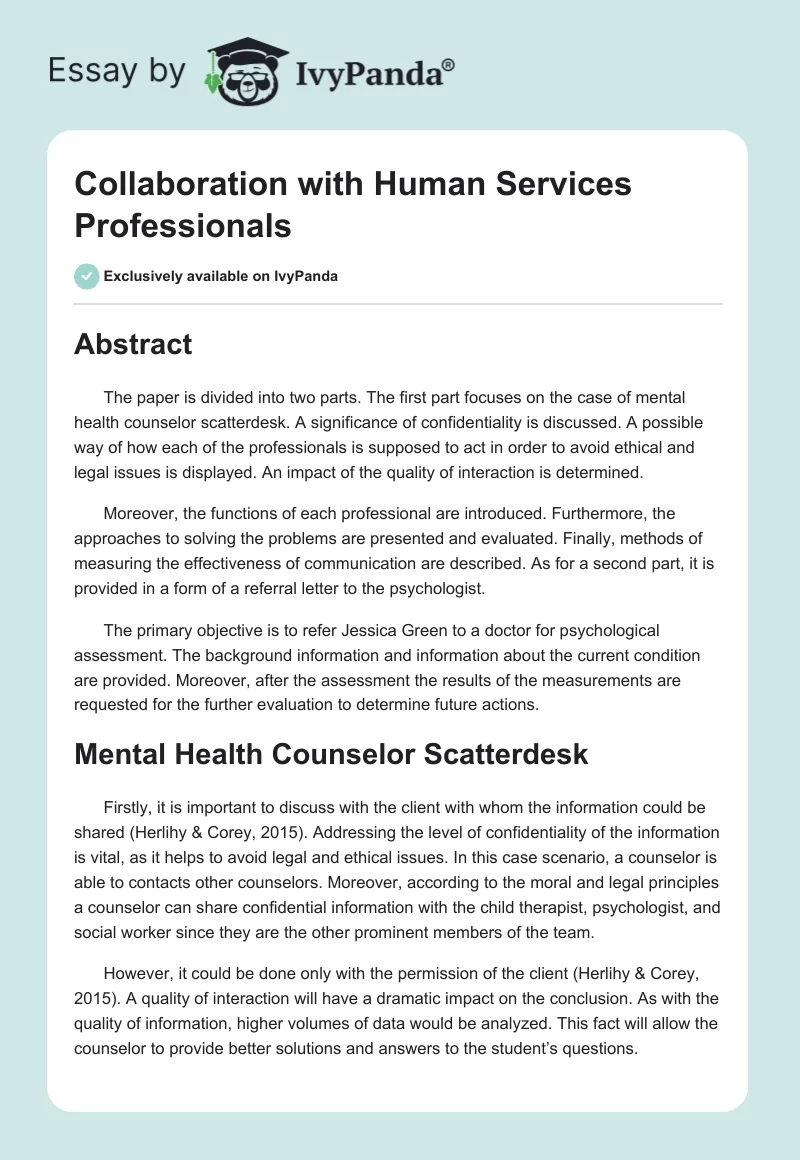 Collaboration With Human Services Professionals. Page 1