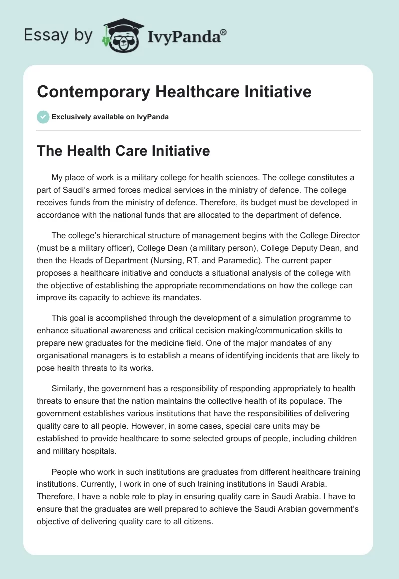 Contemporary Healthcare Initiative. Page 1
