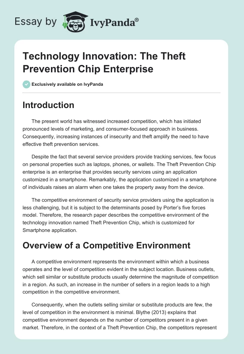 Technology Innovation: The Theft Prevention Chip Enterprise. Page 1