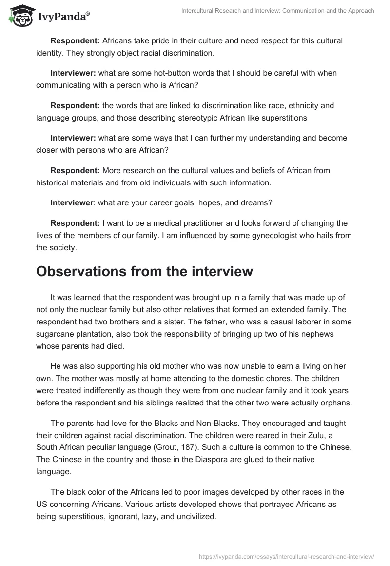 Intercultural Research and Interview: Communication and the Approach. Page 3
