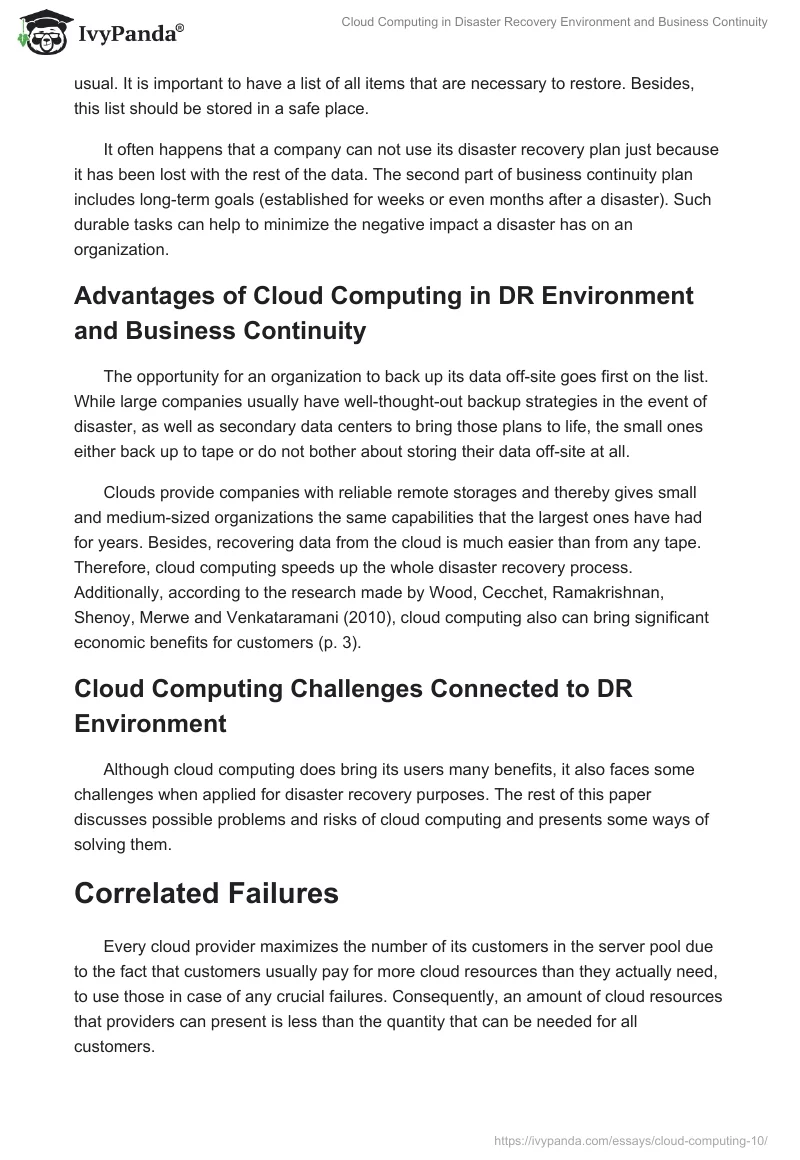Cloud Computing in Disaster Recovery Environment and Business Continuity. Page 2