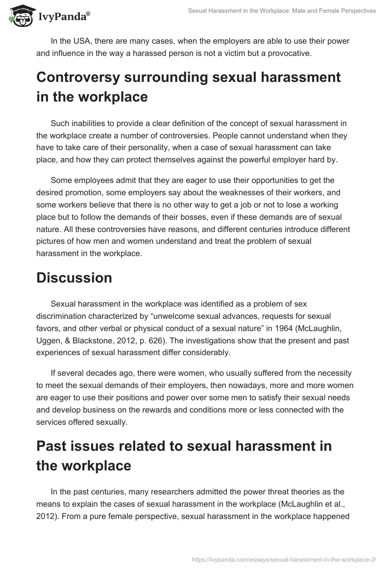 Sexual Harassment in the Workplace: Male and Female Perspectives. Page 2