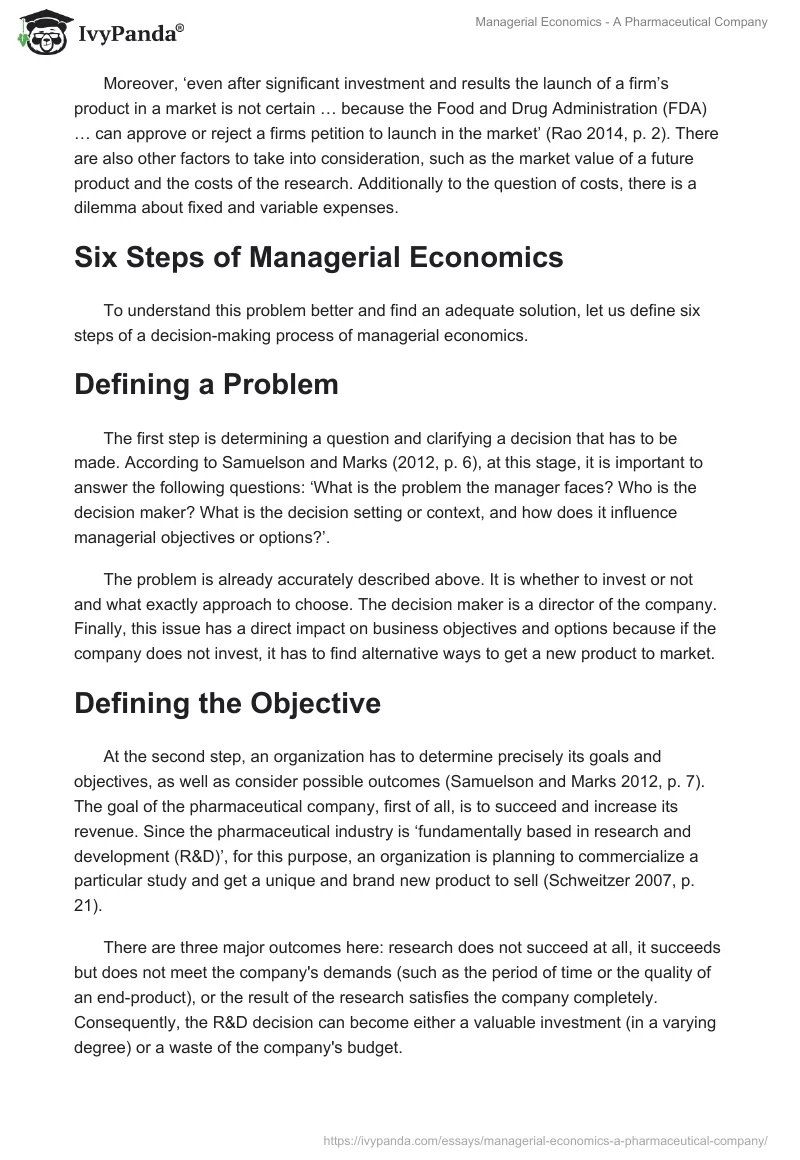 Managerial Economics - A Pharmaceutical Company. Page 2