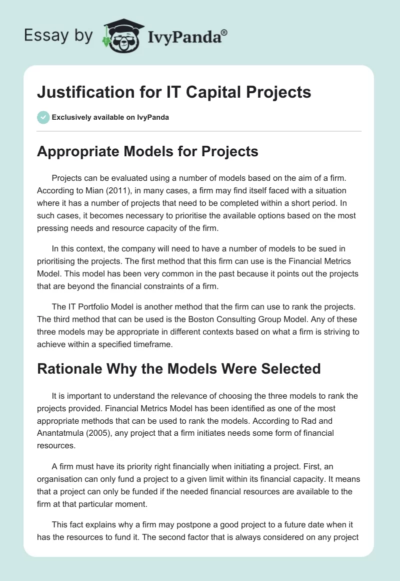Justification for IT Capital Projects. Page 1