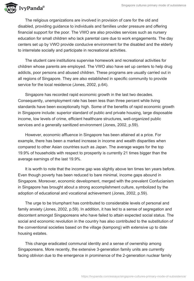 Singapore cultures primary mode of subsistence. Page 2