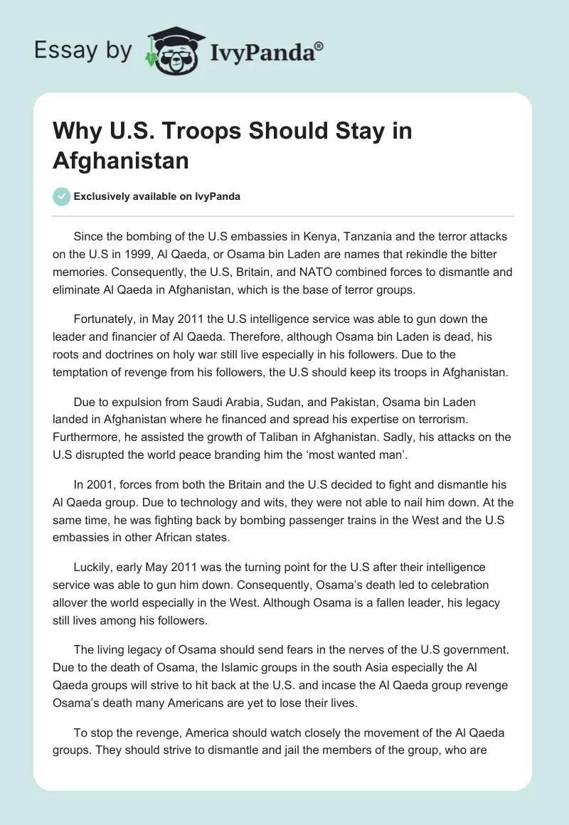 Why U.S. Troops Should Stay in Afghanistan. Page 1