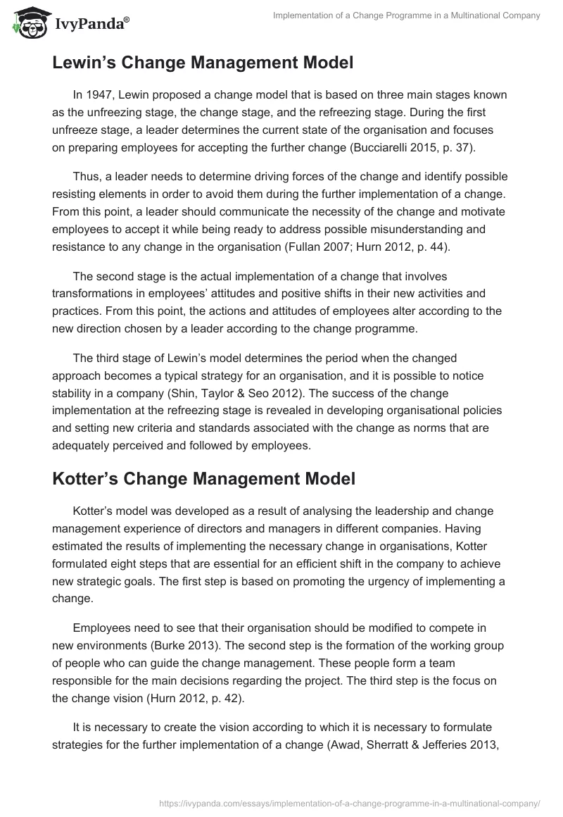 Implementation of a Change Programme in a Multinational Company. Page 2