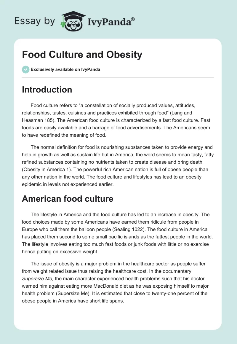 Food Culture and Obesity. Page 1