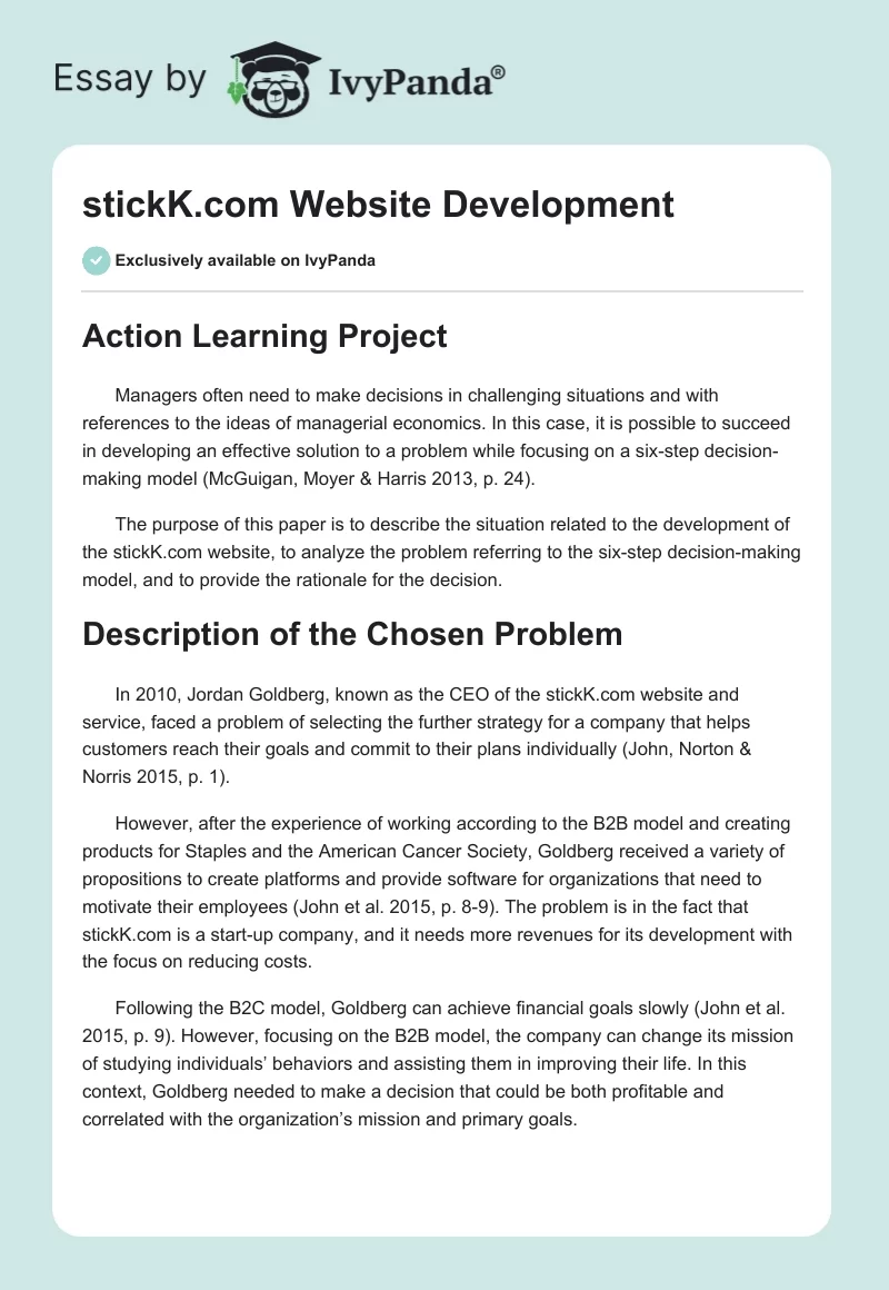 stickK.com Website Development. Page 1