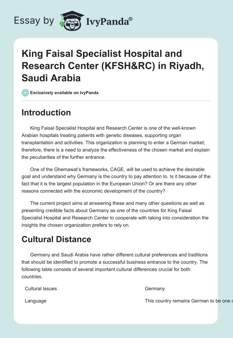King Faisal Specialist Hospital and Research Center (KFSH&RC) in Riyadh, Saudi Arabia. Page 1
